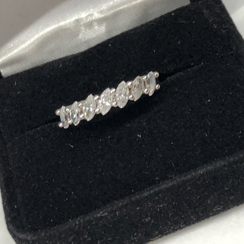 Diamonique Sterling Silver Marquise CZ Half Eternity Ring size 6.25